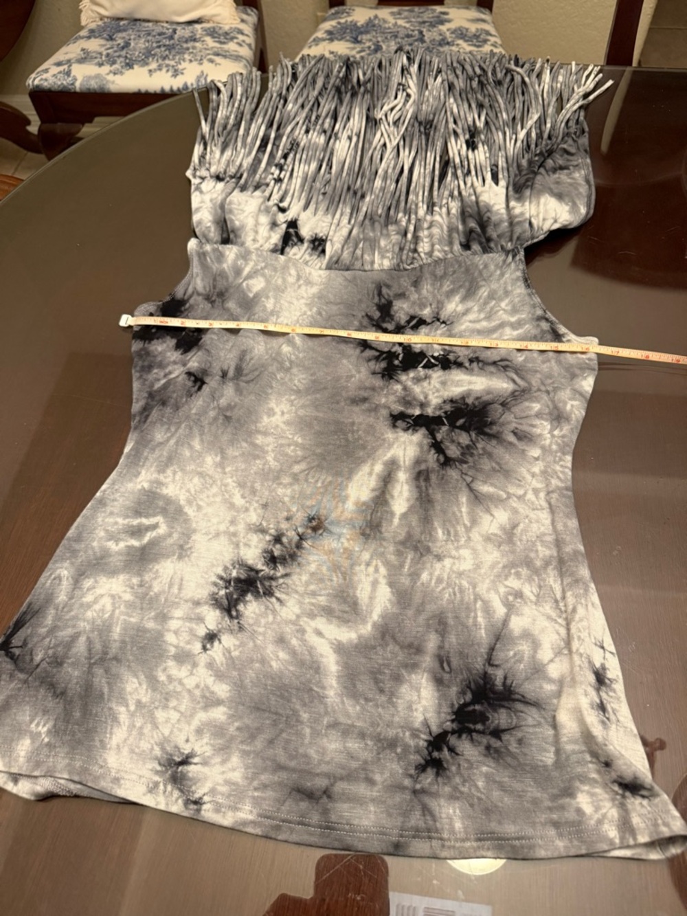 Boston Proper Gray Smocked Tie-Dye Top with Fringe - Picture 7 of 9